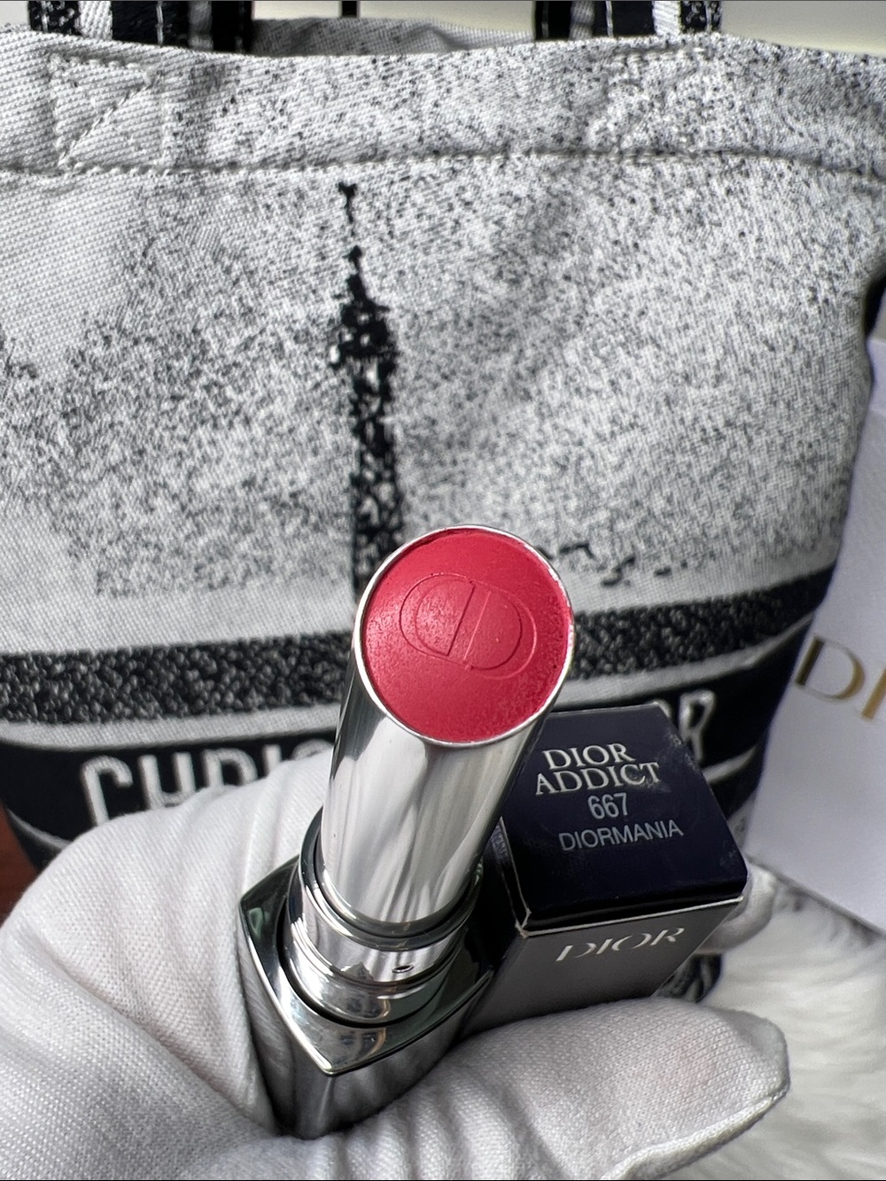 Dior Beauty Black & White Paris Jacquard Tote Bag With Lipstick, Shopping Bag NW - Picture 10 of 16